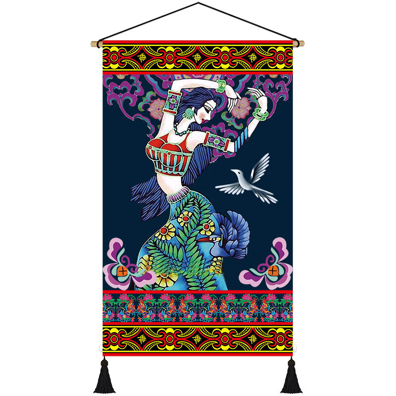 苗族文化布艺挂画少数民族风情人物民宿客栈卧室走廊墙壁装饰画i宽