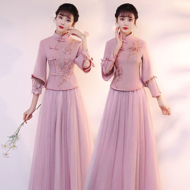 伴娘服中式夏季伴娘服中式新娘伴娘团结婚闺蜜姐妹裙中国风长款春夏