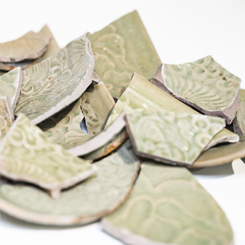 古玩瓷器瓷片工艺品收藏瓷器碎片学习标本碎片绿釉瓷剔花瓷器陶瓷标本