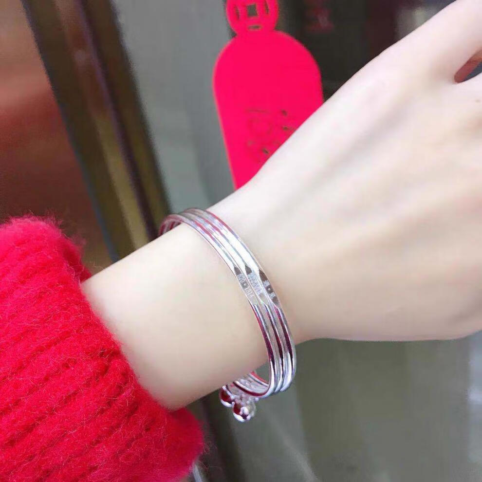 三生三世银手镯女s999纯银多圈细镯子时尚闭口情人节礼物 遇见三圈