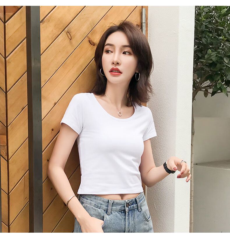 短款露脐t恤女短袖漏肚脐棉紧身高腰性感黑色上衣服新款 双圆-黑色 s