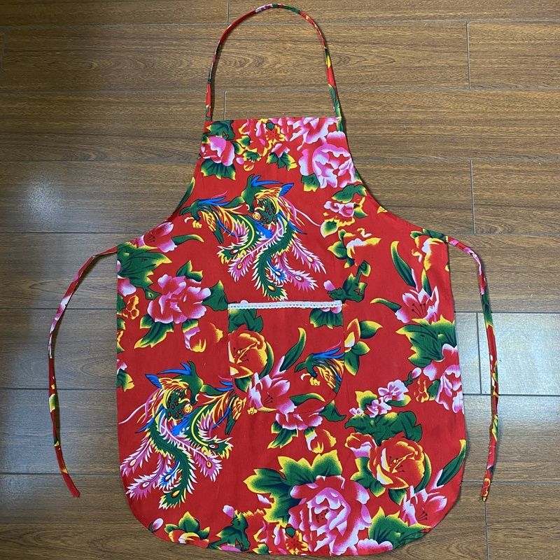 蓝印花布小碎花围裙幼儿园农家乐民族风成人挂脖围兜采茶围腰2020