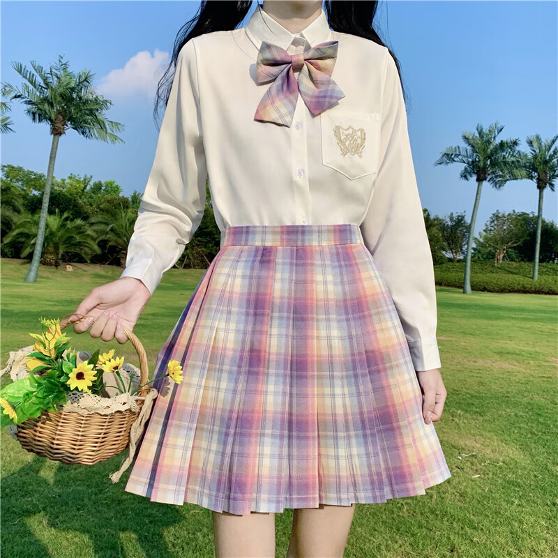 jk套装bdejk格裙半身裙2022年早夏季新款韩版修身显瘦衬衣可爱风彩虹