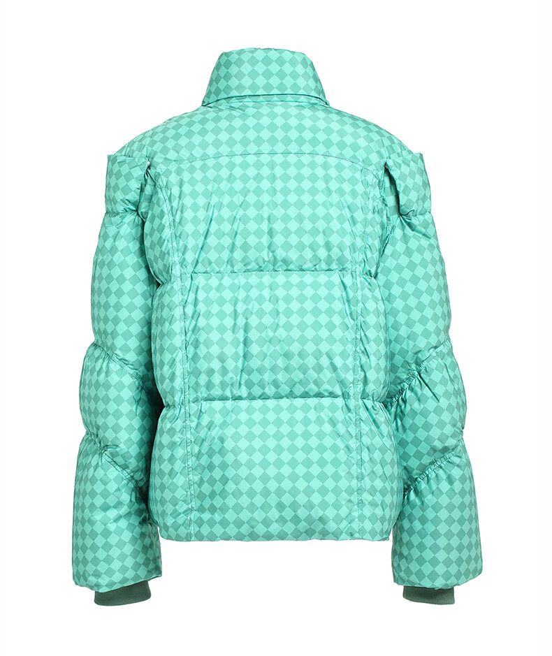 ochirly欧时力羽绒服女2022新款秋冬立领两穿棋盘格时尚保暖外套 绿色
