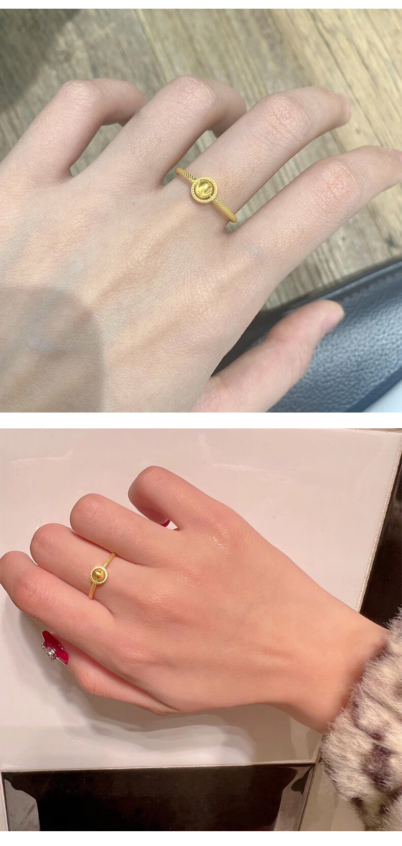 悠莱 黄金猫眼转运珠戒指女999足金时来运转小金珠戒指猫眼珠戒子指环