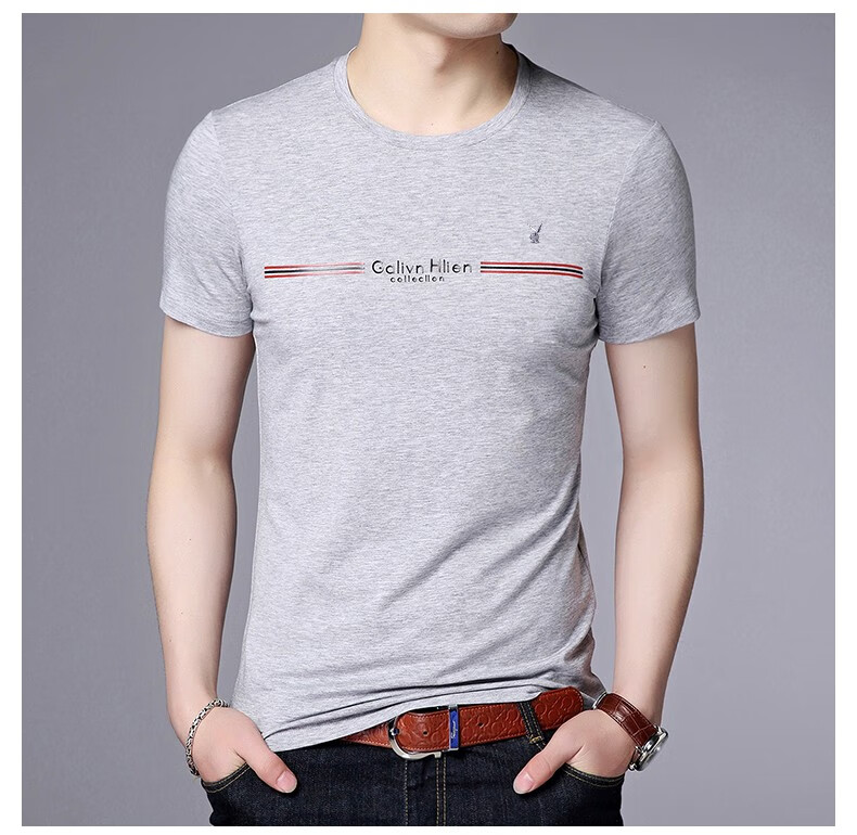 花花公子短袖t恤男夏季新款百搭男士圆领印花t恤半袖修身日常青年男装