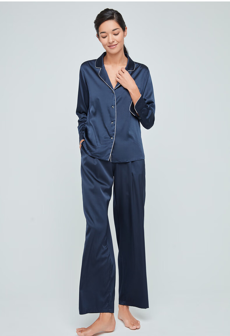 李沁同系列爱慕睡衣女士家居服丝享家ii桑蚕丝柔软长袖分身套装am