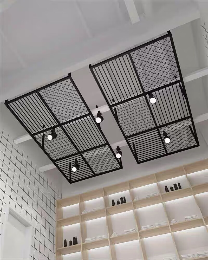 复古工业风铁艺隔断菱形网酒吧过道装饰护栏饭店围栏网格吊顶款式5