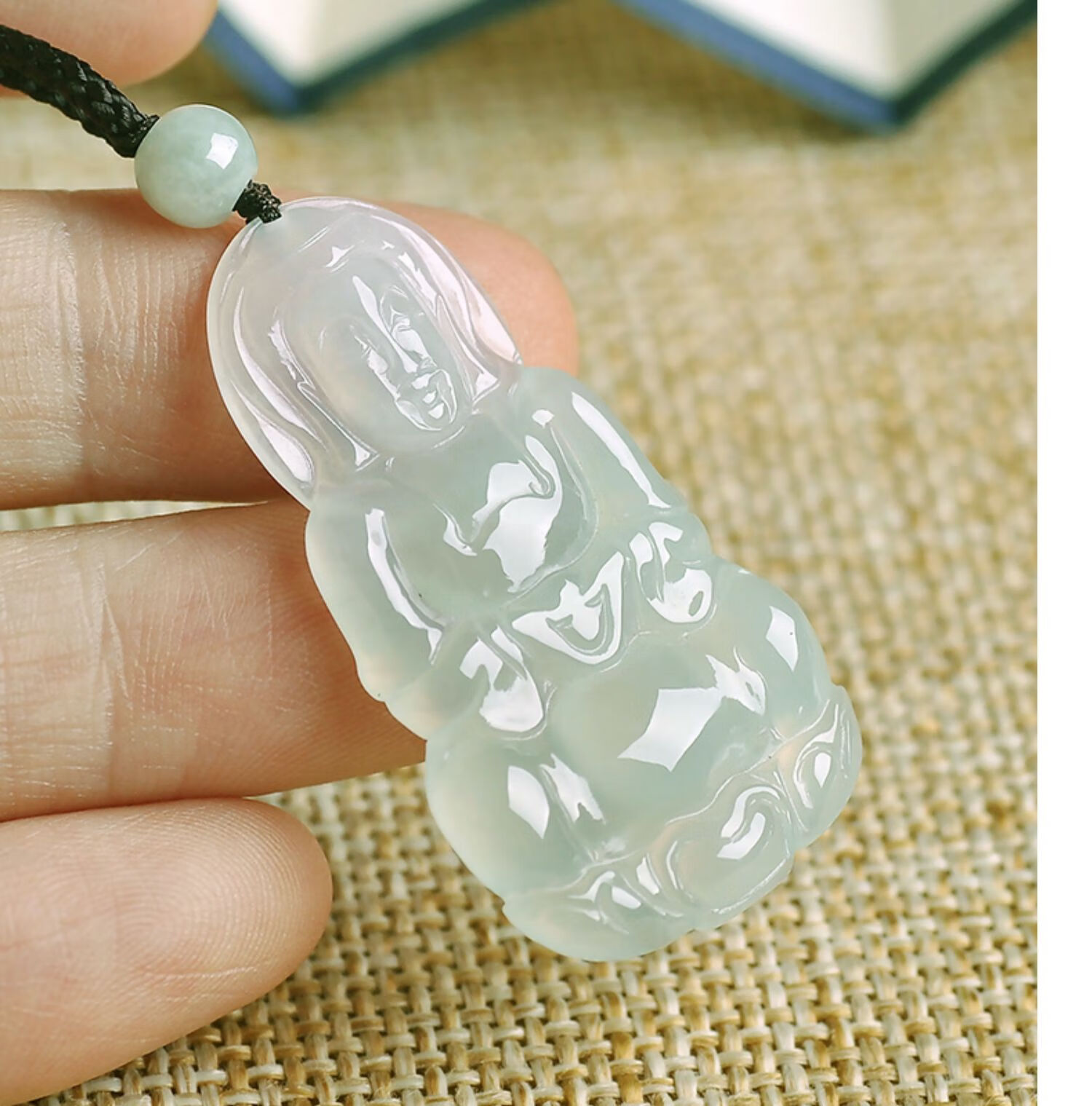 恋江南天然缅甸a货翡翠观音真玉高冰糯冰种观音男款玉吊坠玉石挂件
