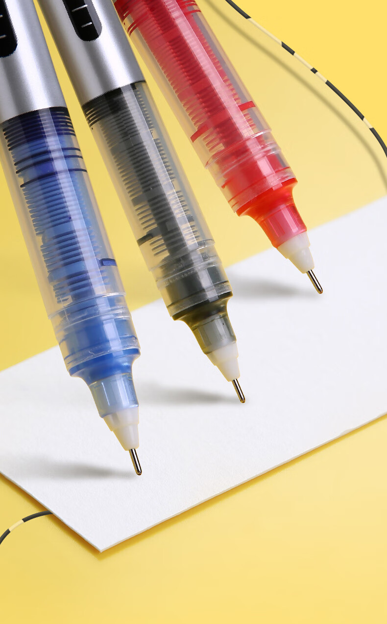 得力彩色直液式走珠笔 黑色红色彩色中性笔学生用全针管碳素笔签字笔