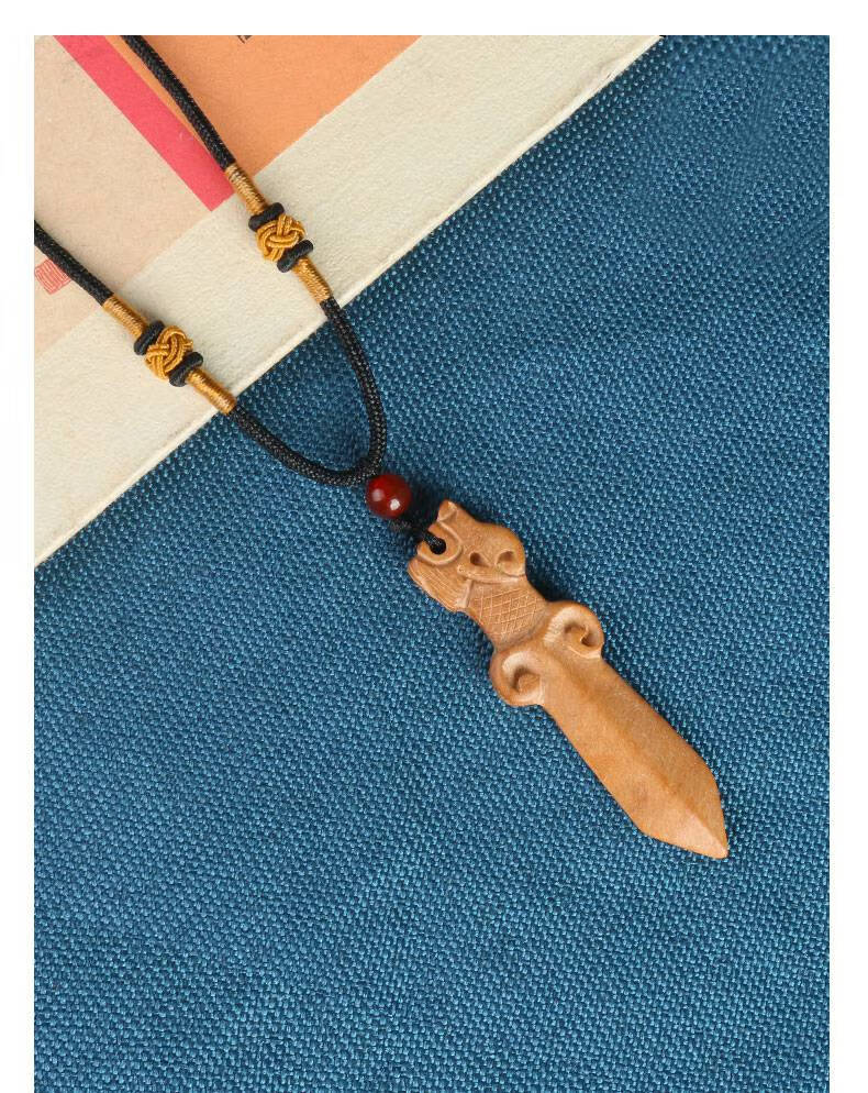 桃木剑吊坠 肥城真桃木剑吊坠护身女男项链斧子桃核随身挂件纯手工