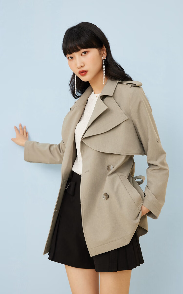 vero moda2022春夏新款简约休闲翻领双排扣风衣女322117017 c10沙色加