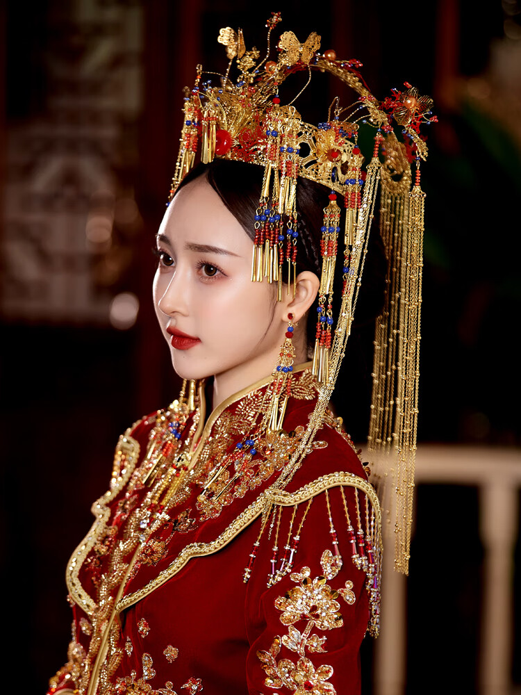 新娘发饰古风汉服琉璃花飞鸟古典手工唯美眉心坠秀禾服头饰品抖音粉丝