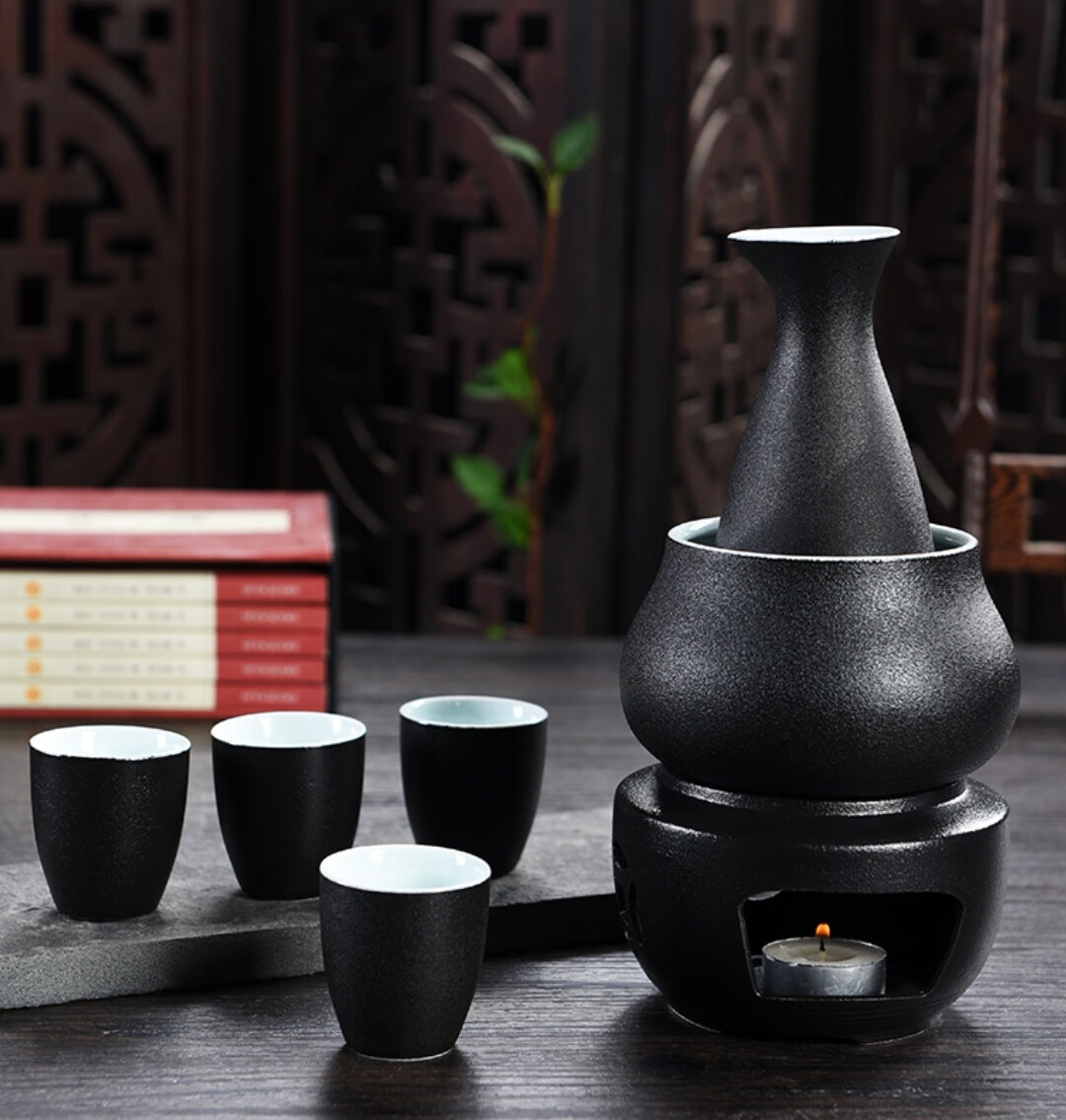 温酒器烫酒壶老式陶瓷温酒器黄酒白酒杯分酒器酒具套装家用清酒杯烫