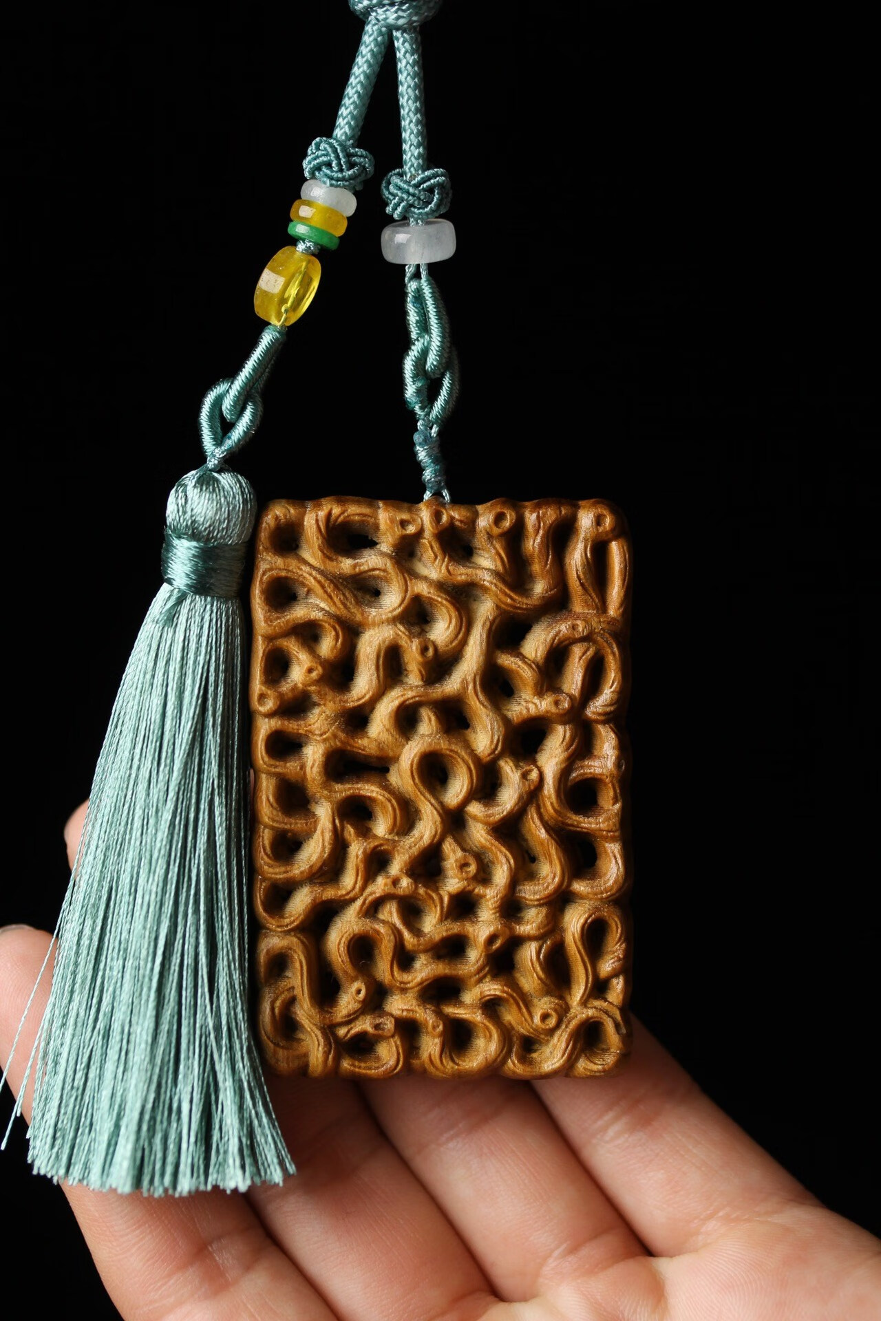 吉瑞凰 绿檀木路路通挂饰檀香木平安无事牌汽车流苏挂件个性创意礼品