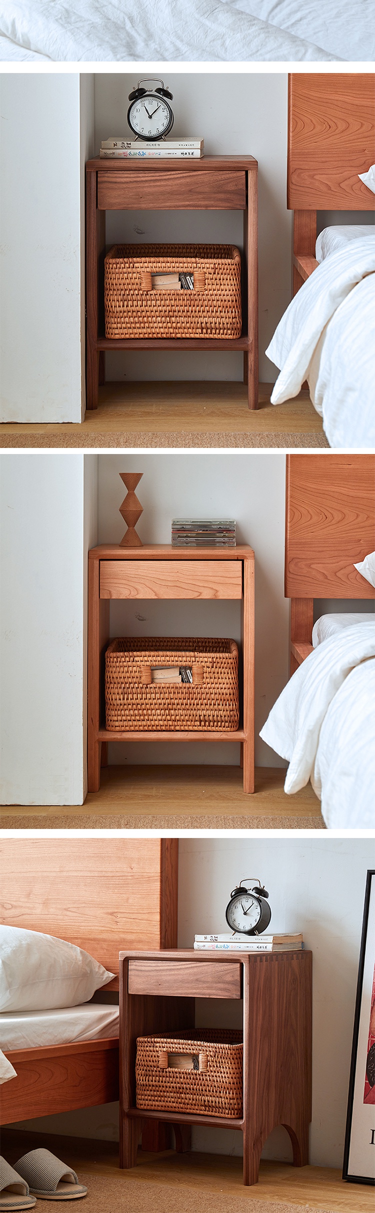 极窄床头柜一刻木器实木床头柜北欧简约日式现代卧室无辅材黑胡桃极窄