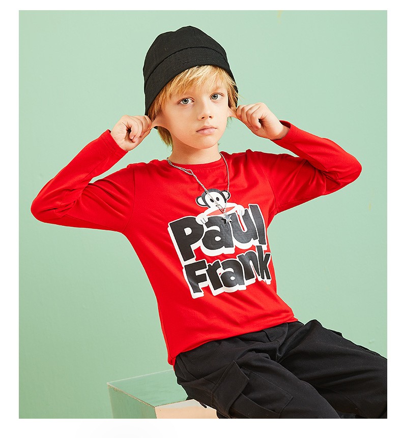 大嘴猴paulfrank童装男春秋装儿童秋衣t恤长袖衫卡通上衣黑色120cm