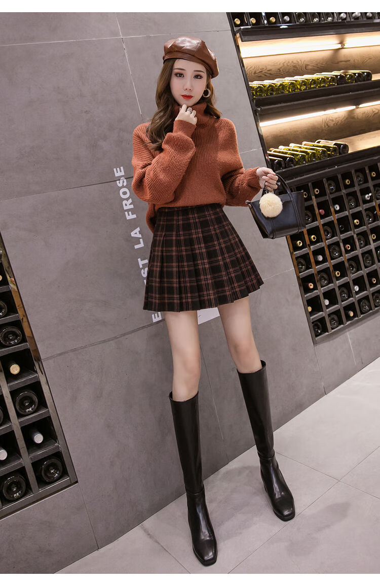 半身裙女秋冬季2020新款毛呢短裙子冬天配毛衣冬裙显瘦咖色大格子xl