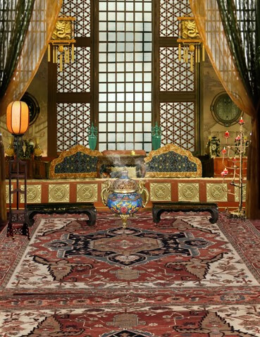 影楼拍照主题背景布古风摄影海棠红清平乐古代房间室内写真古装纸