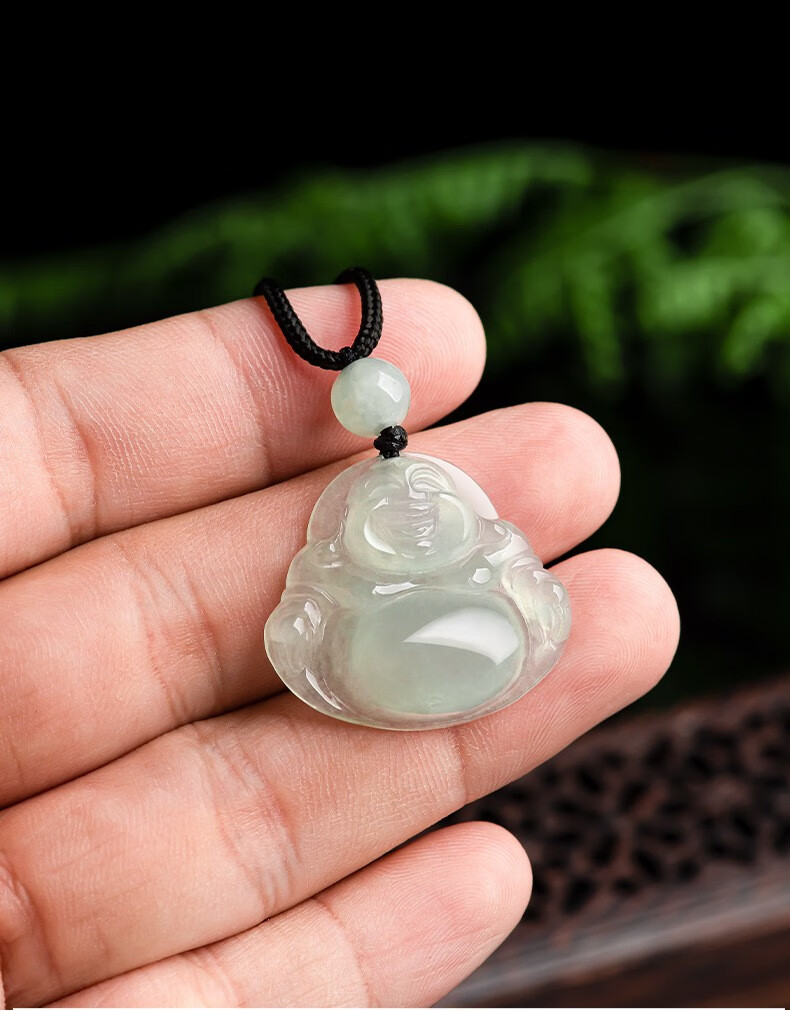 翠莹福天然缅甸a货翡翠佛公大肚佛老料糯冰种玉石吊坠女款玉坠挂件 fg