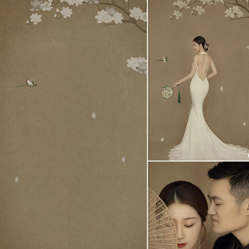 mogdey 工笔画婚纱照背景布影楼油画布画中人摄影影棚拍摄道具复古
