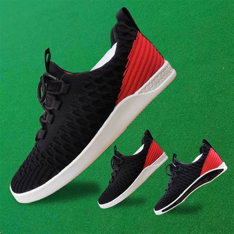 门球鞋 门球鞋男女专业软底双贴脚门球鞋直边双贴门球鞋 黑红色 图片