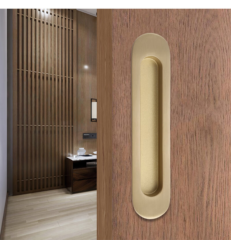 美式推拉移门拉手美式全铜推拉移门拉手嵌入式吊趟谷仓门扣手书房厨房