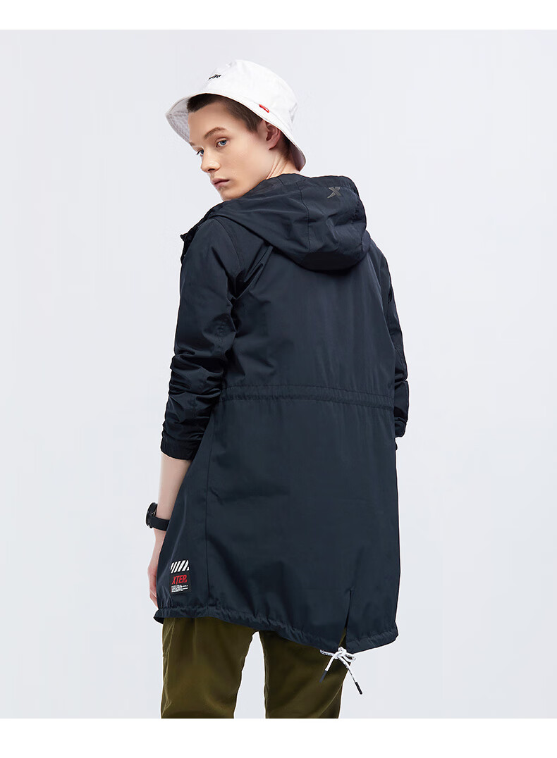 特步运动风衣男冬季新款男士中长款外套防风保暖运动上衣男装d 黑色 l