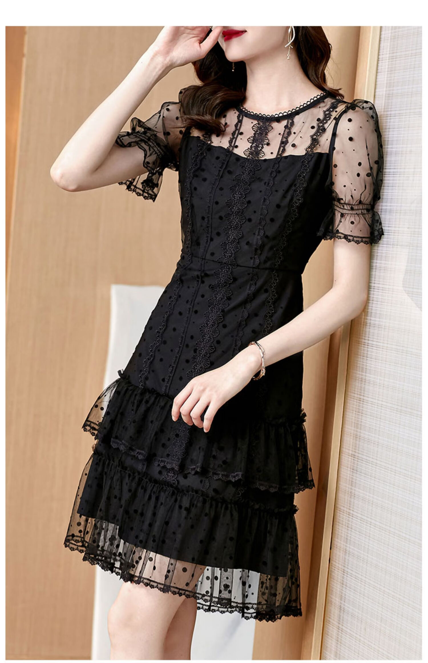 mrhippies轻奢品牌女装网纱蕾丝连衣裙2021夏季新款时尚法式小个子