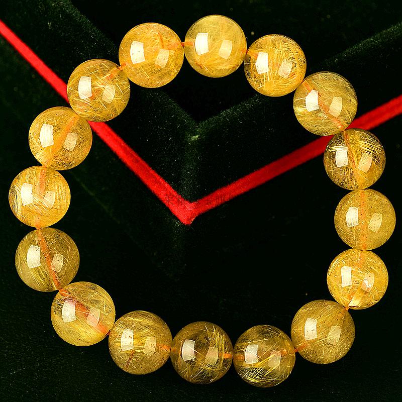 泽莱雅 金发晶手串一物一图发金丝钛晶顺发黄水晶手链七夕节礼物 生日