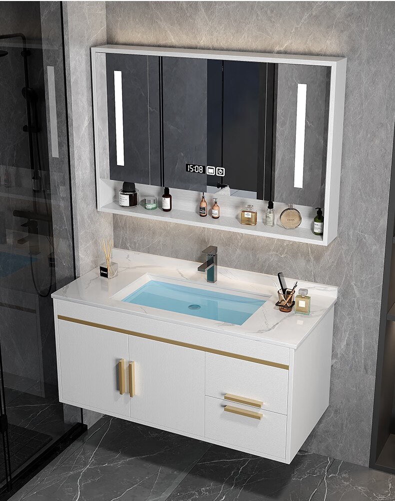 佐仓(zocg)岩板实木浴室柜组合智能洗手盆柜组合洗漱台洗脸盆柜组合