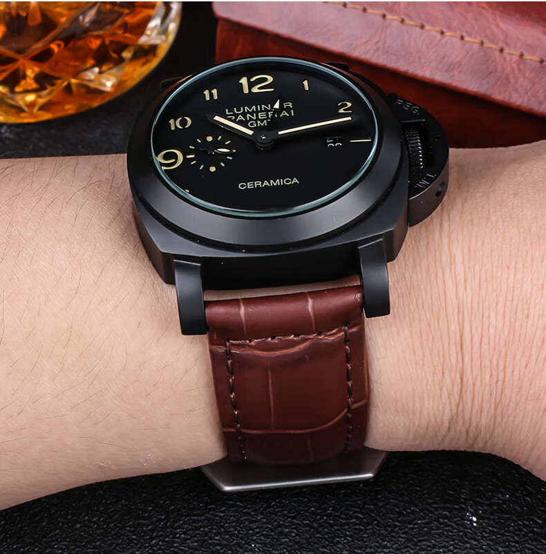 适配沛纳海表带pam441 438 111鳄纹加长真皮小牛皮表带 疯马皮22 24