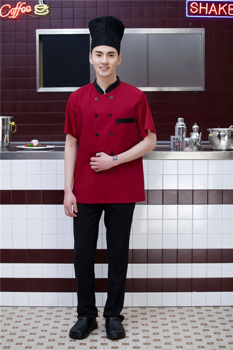 厨师服长袖男夏装透气厨师工作服厨房衣服加大餐厅厨师服秋冬装 黑色