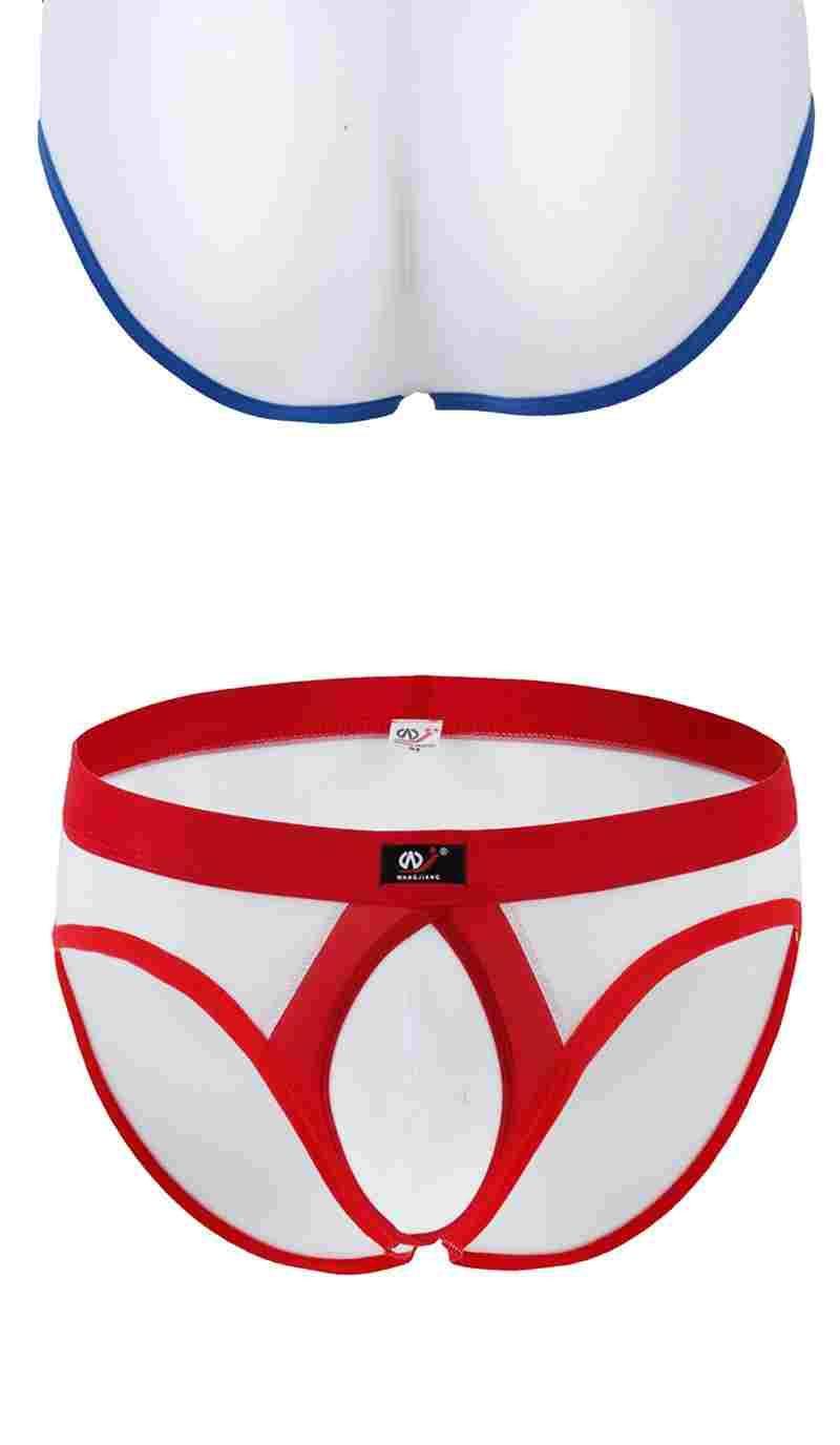 网将男士内裤性感网纱透气吊环男士三角内裤1003sj白纱红边m