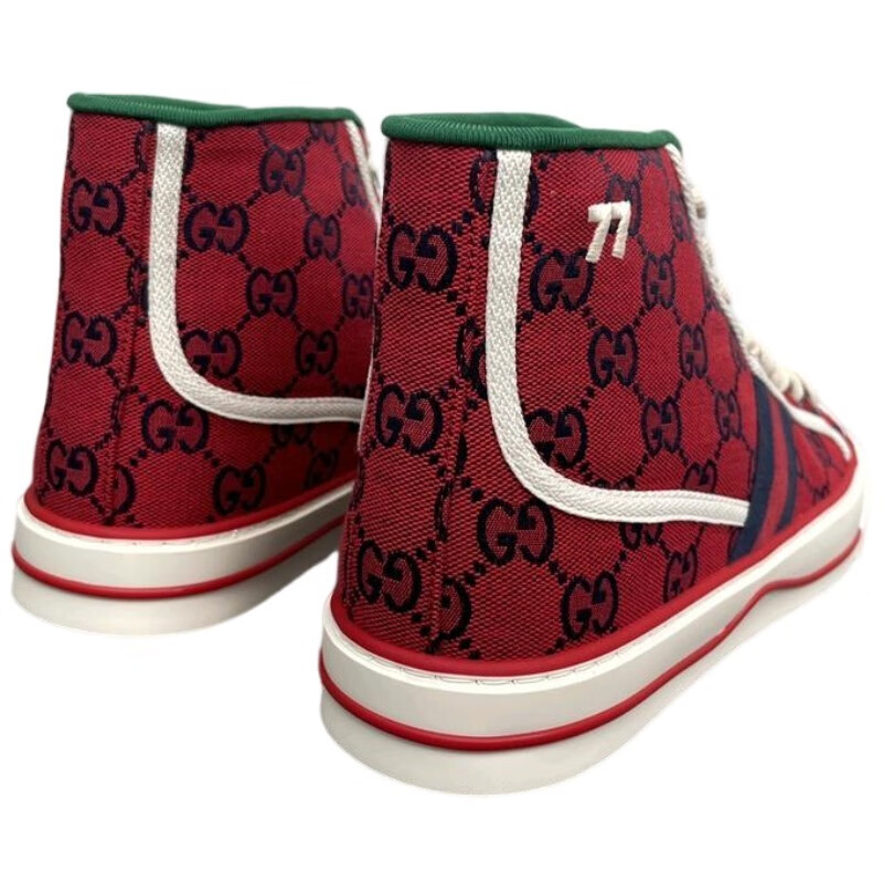 古驰(gucci) 1977系列限量款高帮男士帆布鞋 红色 41【图片 价格 品牌