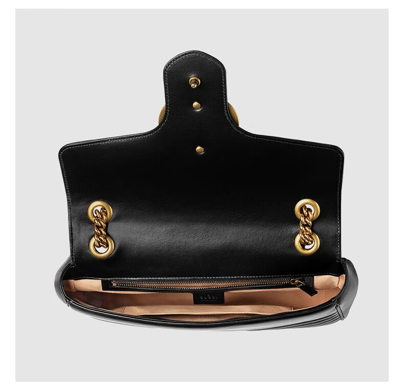 gucci古驰女包牛皮ggmarmont绗缝单肩斜挎链条包特卖黑色