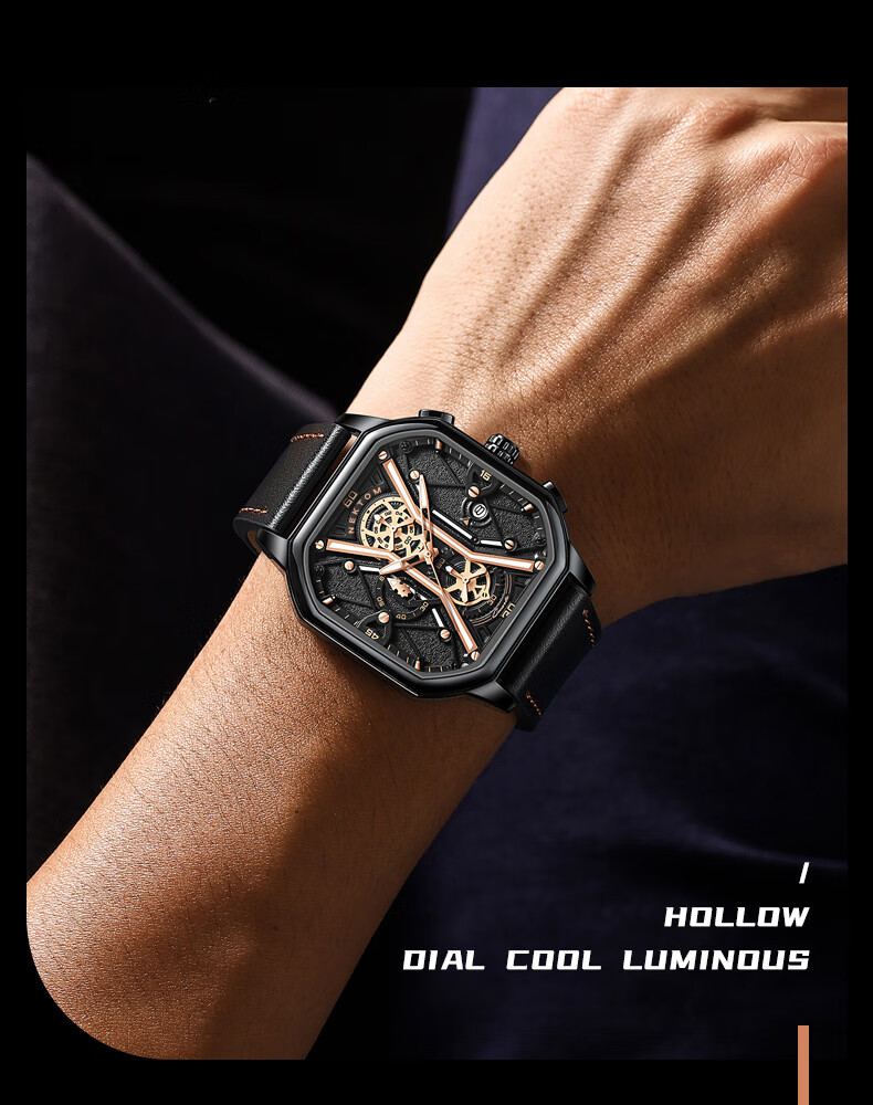 耐顿nektom手表男士皮带男表石英表夜光防水潮流男表 【耐顿】全黑玫