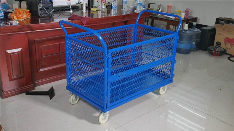 网格手推车拉货多功能小推车仓库物流手拉车货物搬运车静音拖板车