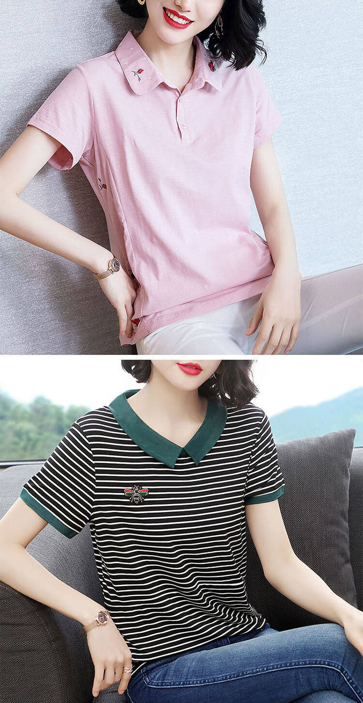 恒源祥2020年纯棉polo衫女t恤短袖t恤女宽松纯棉有领女装夏装2020新款