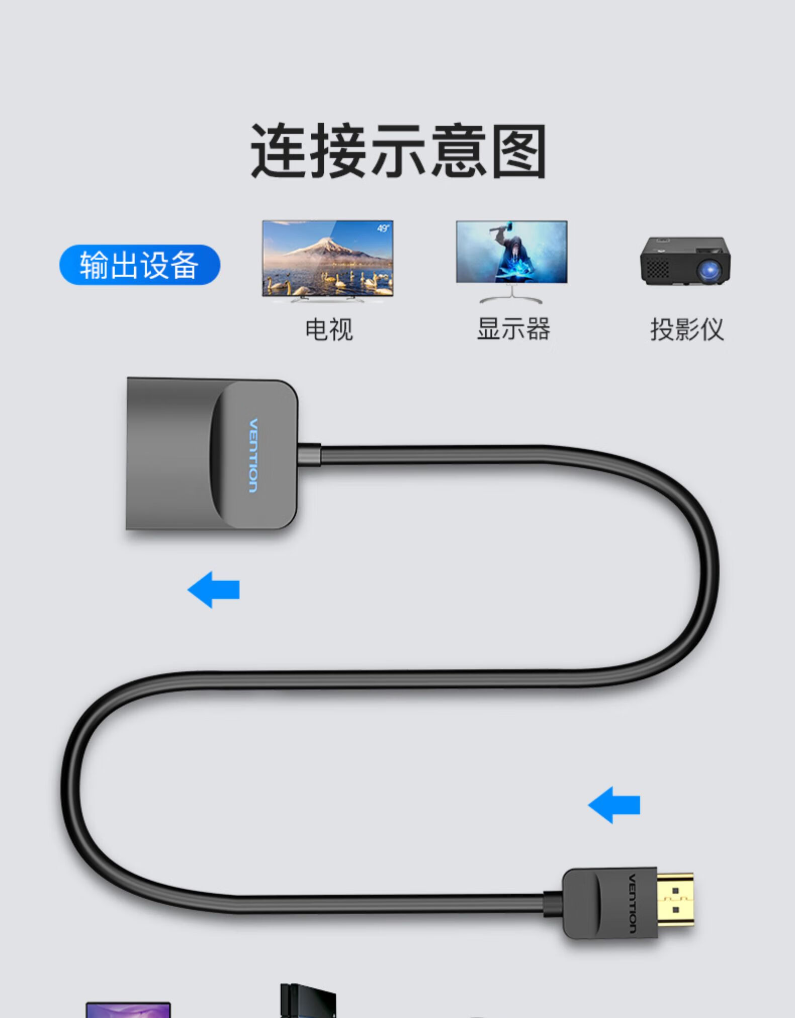高清hdmi转vga转换器笔记本投影仪插头d sub台式电脑显示器与主机