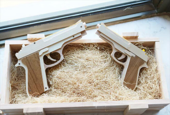 知鹿m9皮筋枪 diy手工创意儿童玩具 连发木质 木制玩具软木头枪 迷你