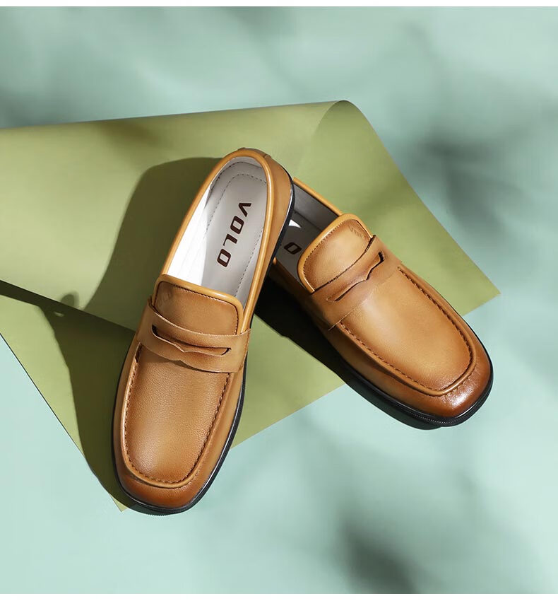 volo犀牛男鞋2022春季新品商务休闲皮鞋男士透气乐福鞋土黄286220572d