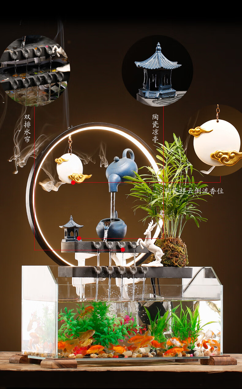流水鱼缸家居客厅办公室桌面摆件水循环喷泉景观乔迁开业礼品小号悬壶