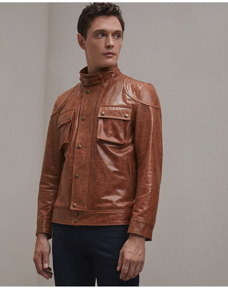 兽王皮衣男真皮皮衣马皮秋冬薄款皮夹克男士复古蜡感外套海宁单皮时尚