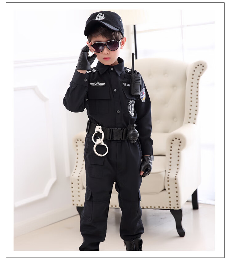 特种警察儿童服装儿童察套装男孩小女孩警察服儿童表演服标准套餐110