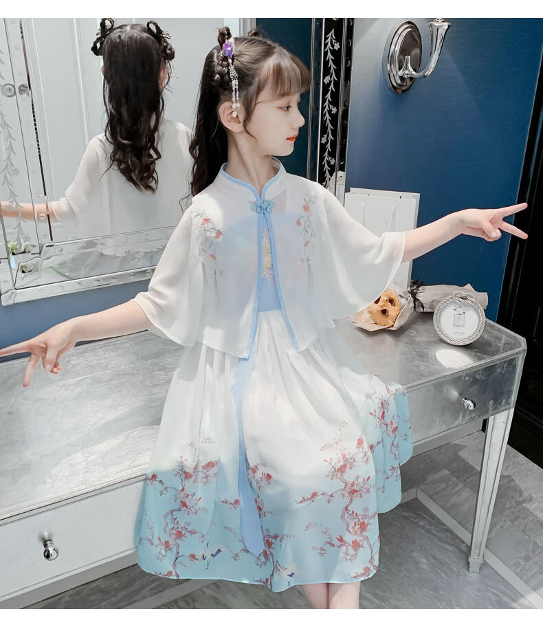 南极人品牌童装314岁女童汉服女夏装新款洋气公主儿童古装裙子夏季
