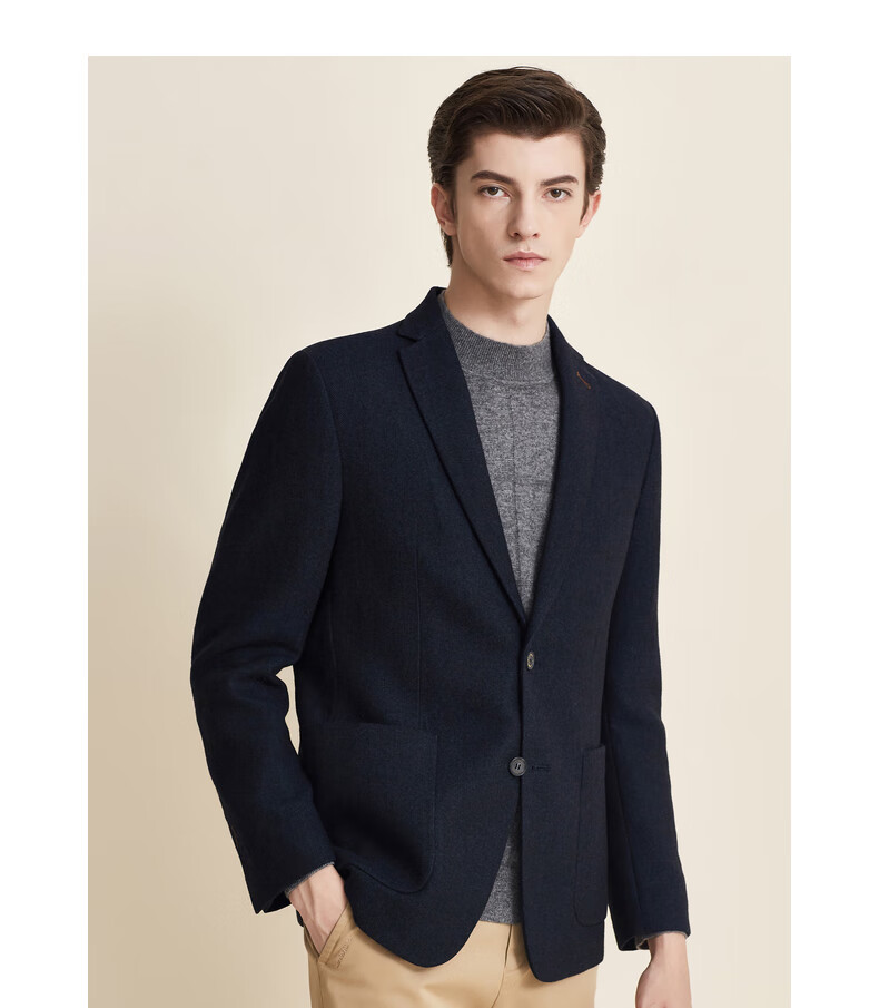 七匹狼西服男士新品商务休闲平驳领羊毛混纺便西西装单件男装外套衣服