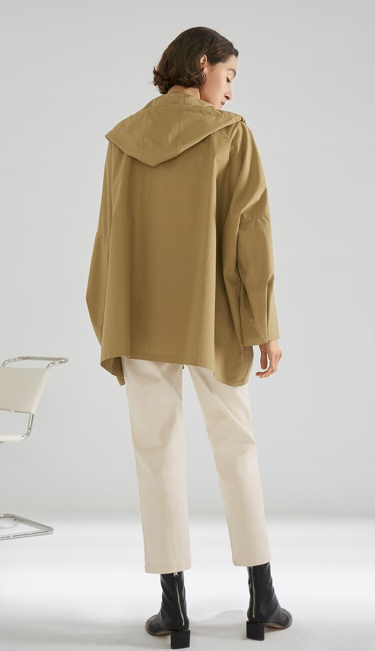 mm麦檬春秋季自然而然通勤中长款纯棉风衣外套女5c2160332芥末绿1608