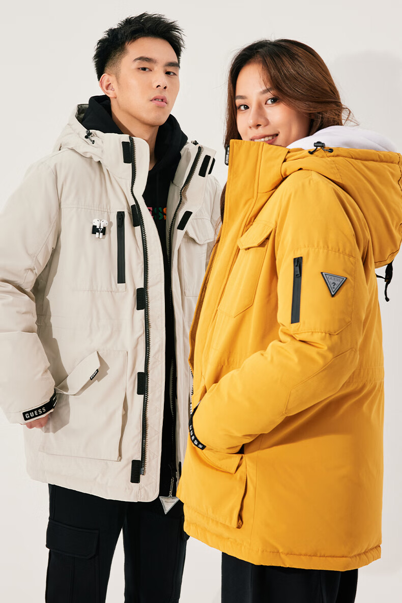 guess个性秋男连帽拉链简约保暖鹅绒羽绒服-m1pl51w55r9 g7hm-浅灰色