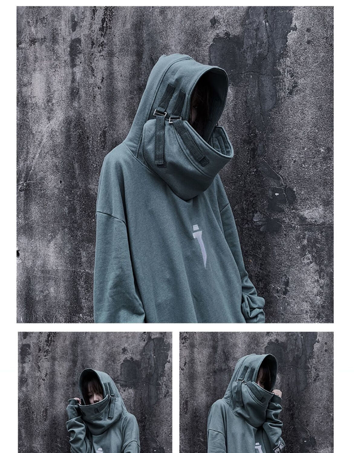 厌世丧系卫衣男女重工国潮春款鱼嘴帽宽松嘻哈潮牌连帽套头外套潮 深